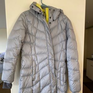 Lands End Gray Long Puffer Jacket with Hood